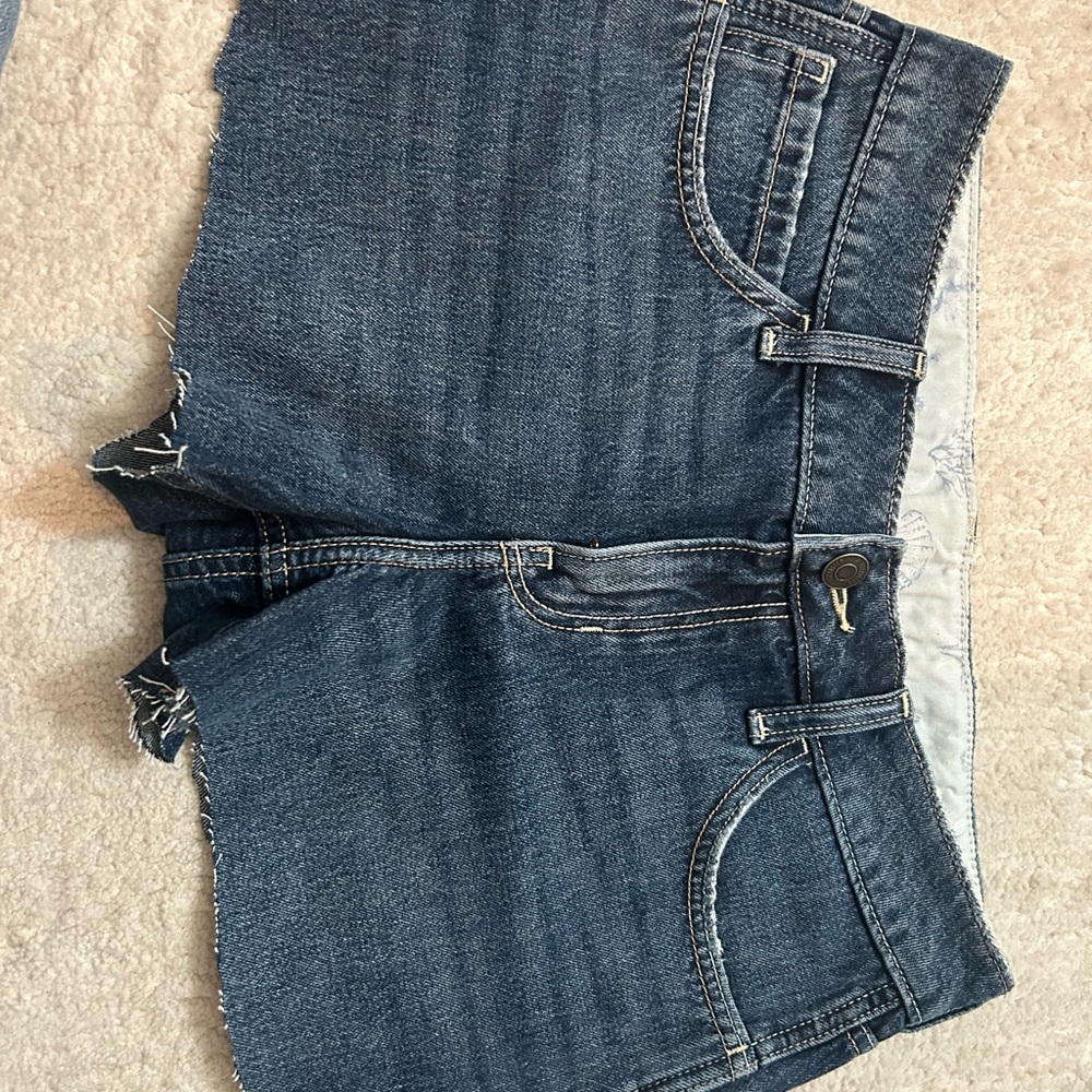 HOLLISTER Dark Wash Denim Low Rise Cutoff Fold over Mini Shorts